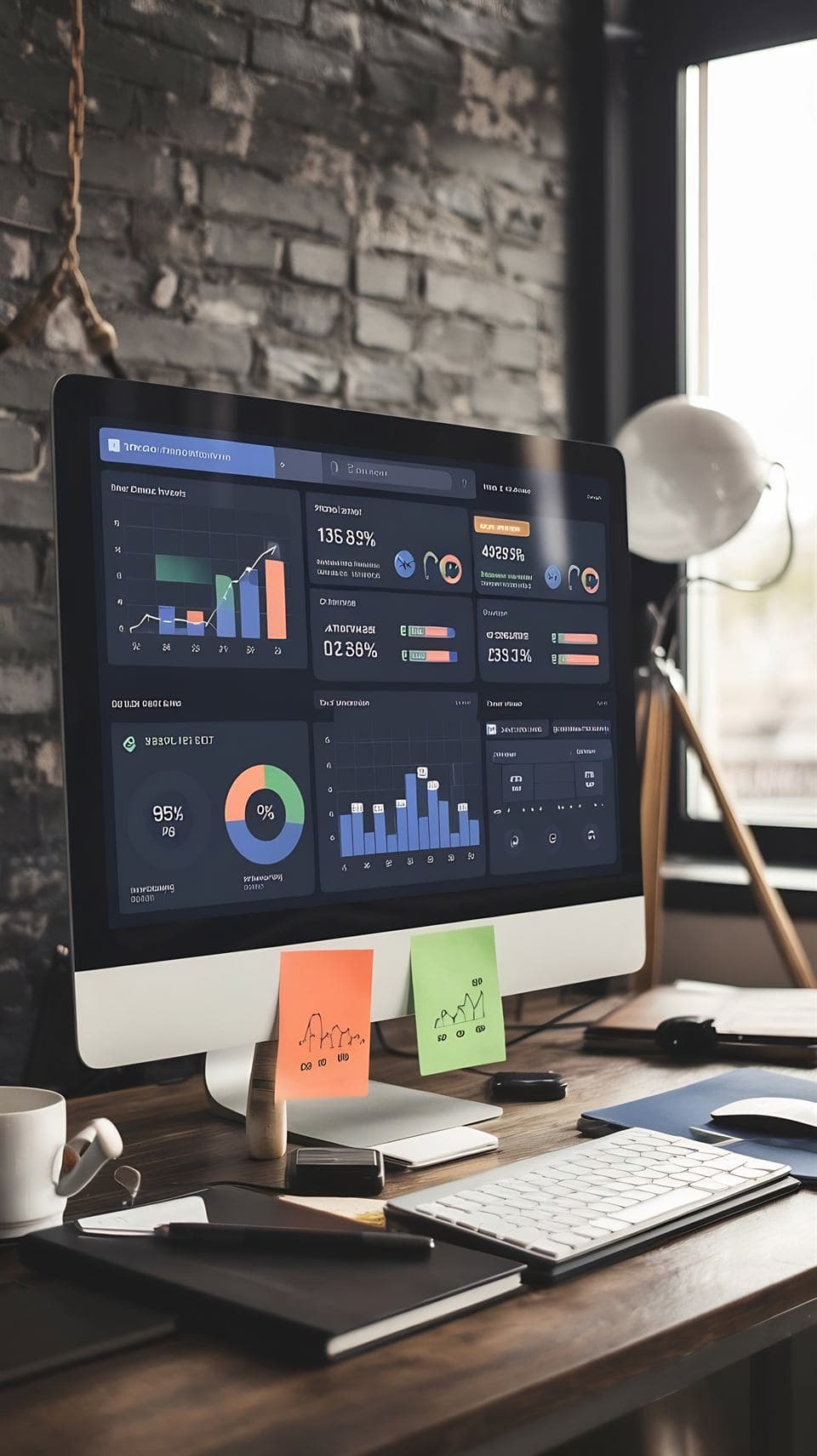 Business management dashboard interface with analytics and charts